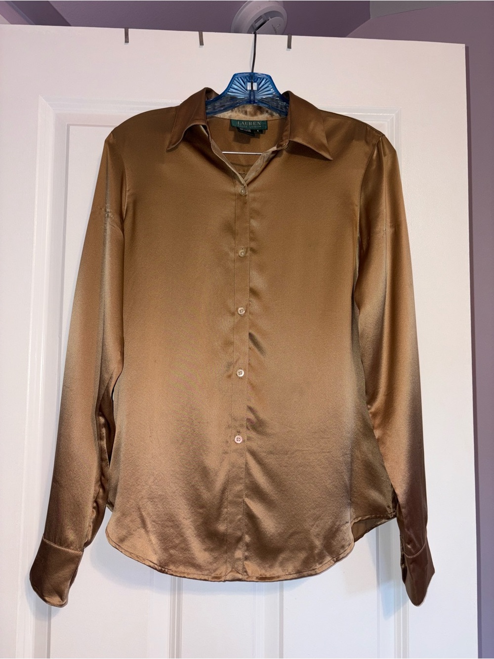 100% Silk Gold Ralph Lauren Blouse Small